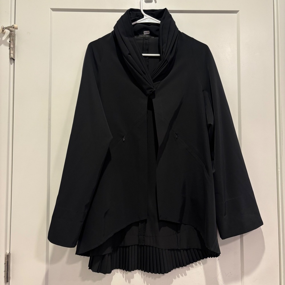 Elm Design Icelandic Black Pleated Shawl Collar Open Front Jacket Size S